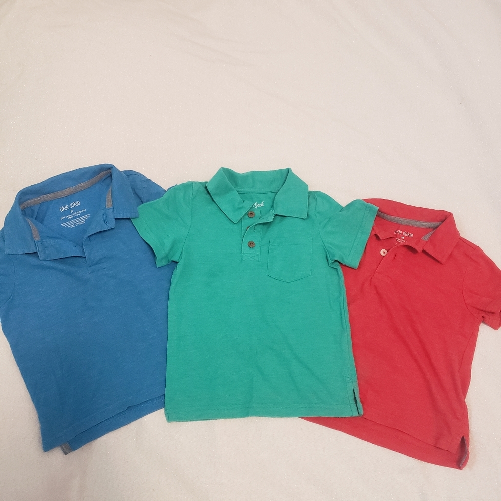Okie Dokie 2T Boys Collard shirts. Red Green Blue